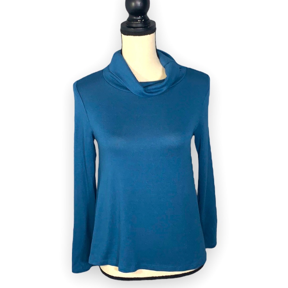 Copper Key Lightweight Cowl Neck Sweater Blue High-Low Hem Casual Chic Size L